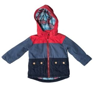 Genuine Kid OshKosh Toddler Boy 18M Colorblock Removable Hood Jacket Plaid Lined